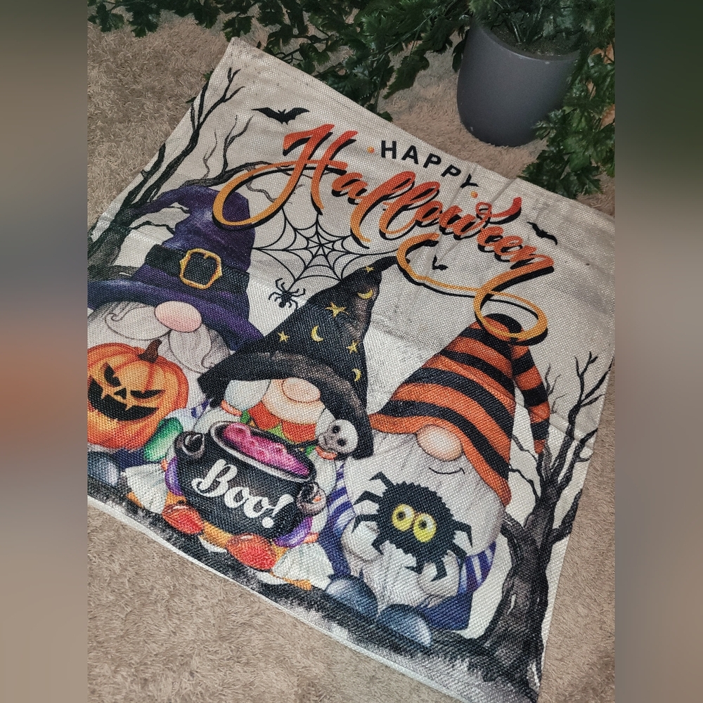 Halloween gnome pillowcase with orange and black details